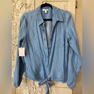 NWT Lauren Conrad LG Denim button up with tie waist